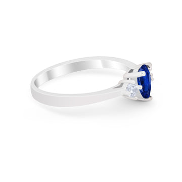 Three Stone Wedding Ring Pear Simulated Blue Sapphire CZ 925 Sterling Silver